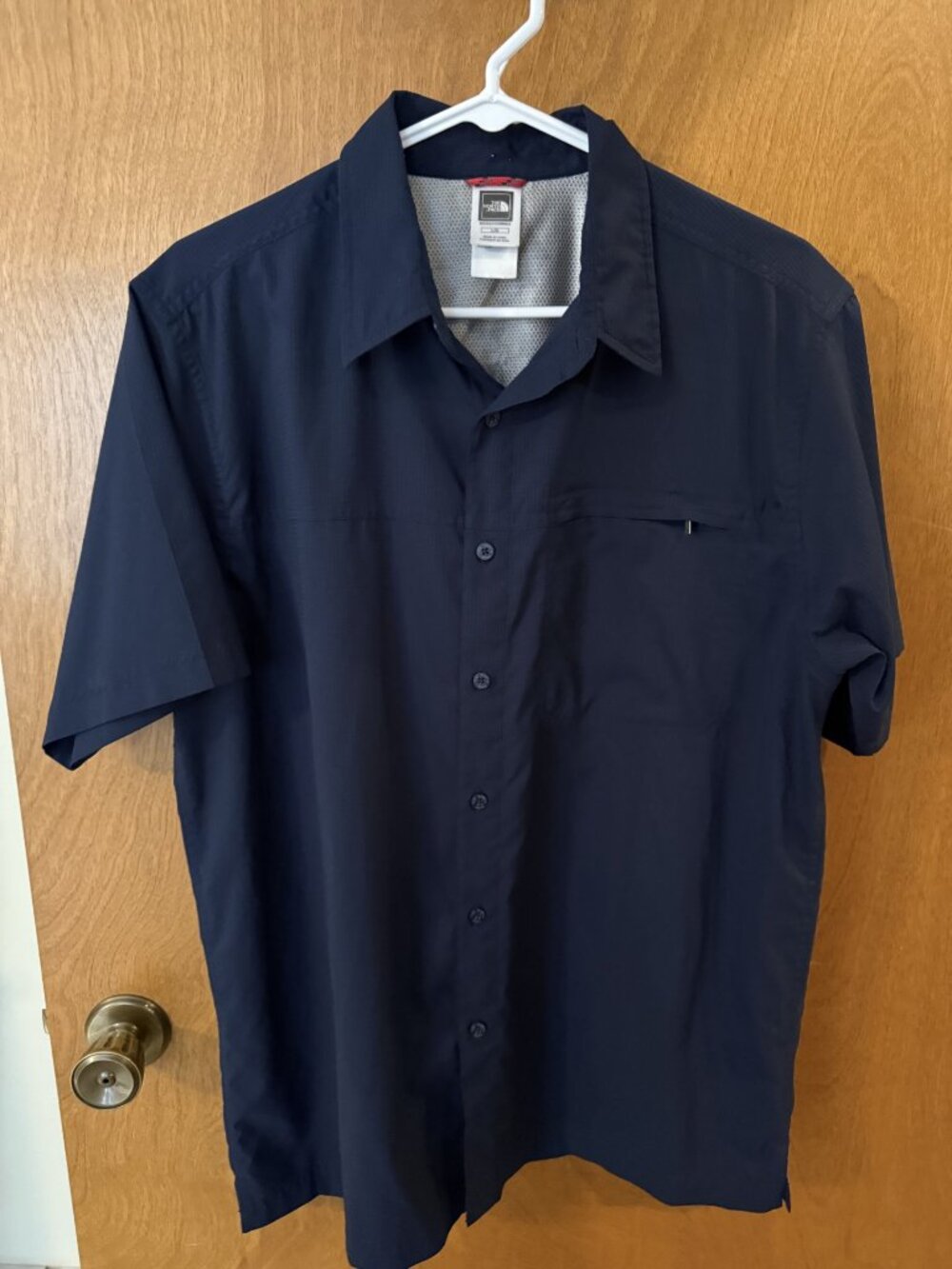 The North Face Navy Blue Short Sleeve Button Up Shirt Mens Large Hiking Utility